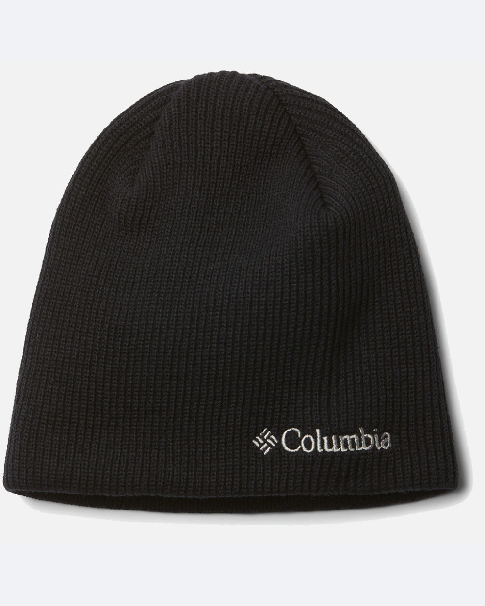 כובע ה-Whirlibird Watch Cap מבית columbiaIL הוא כובע צמר שחור עם לוגו המותג וסמל המותג רקומים בלבן בחלקו התחתון הקדמי. הכובע מוצג על רקע בהיר וחלק.